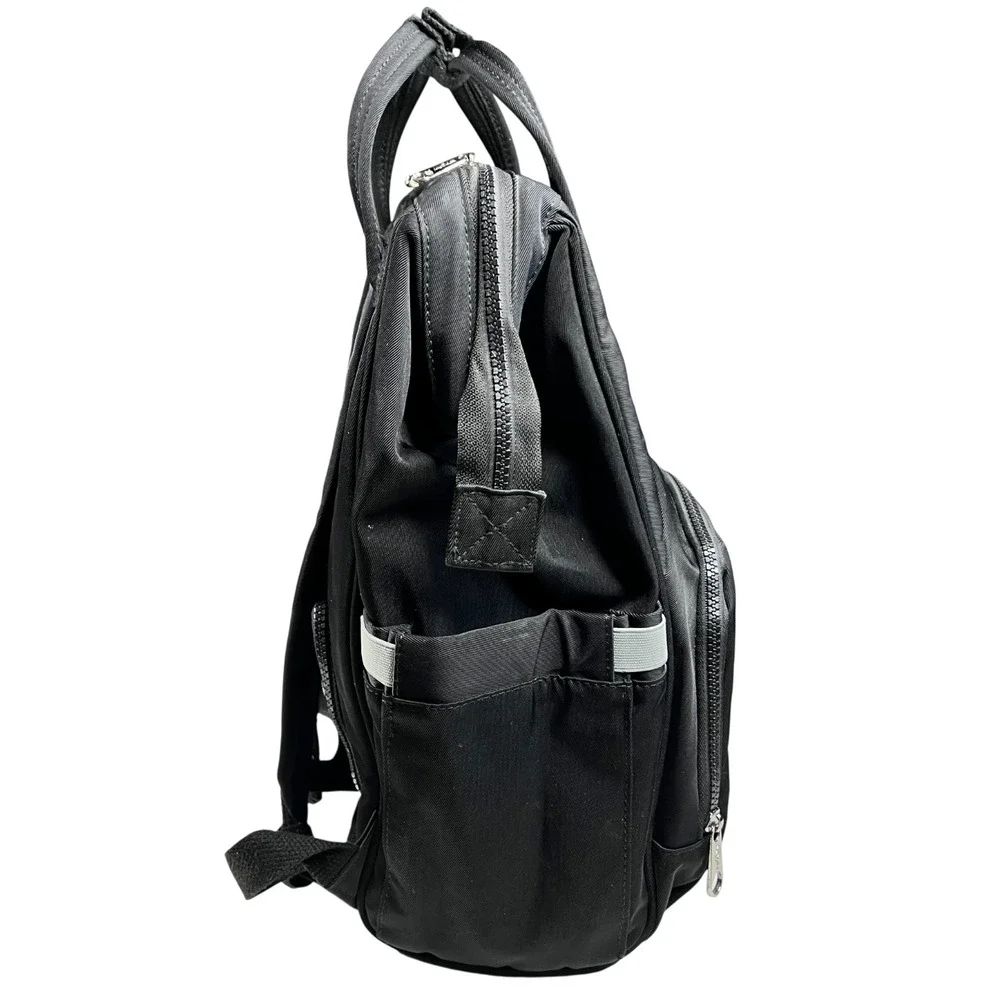 Kipling Audrie Black Nylon Diaper Bag Backpack Doctor Bag Opening w Monkey Charm